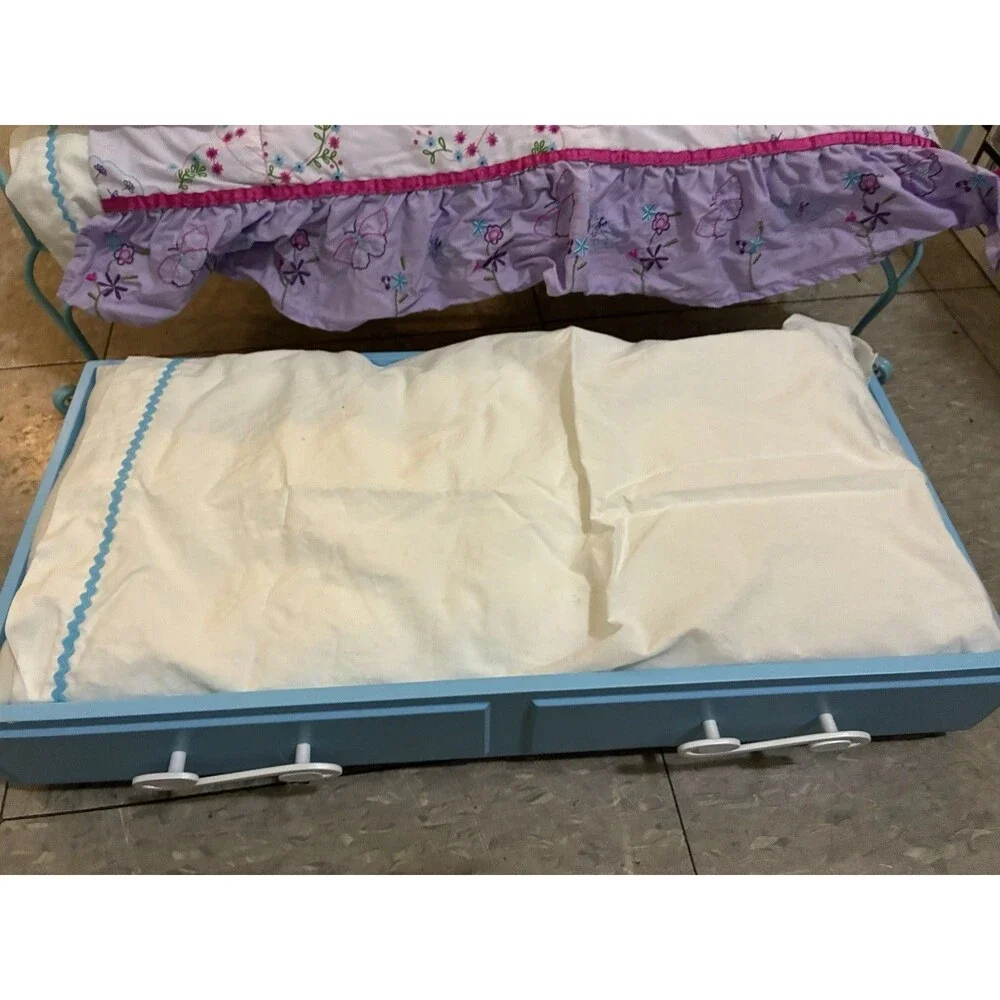 American Girl Doll Curlicue Trundle Day Bed *COMPLETE With butterfly Bedding Set